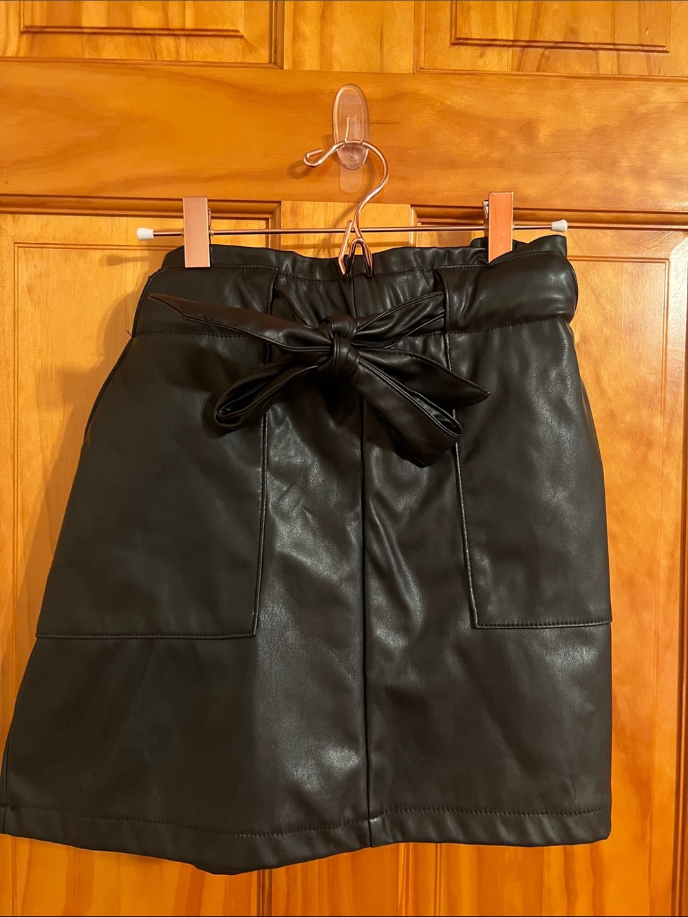 Faux Leather Tie-Waist Mini Skirt - Black